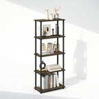 Furinno Turn-N-Tube Book Shelf, 5-Tier Bookshelf, Bookcase with Multipurpose Compact Display Rack, 11.6 x 23.6 x 57.4, for Living Room, Bedroom, Home Office, Columbia Walnut/Black