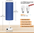 ZJOJO Table Lamp for Bedroom 2 Pack,18in Bedside Lamps with 3 Way Dimmable Rocker Switch & AC Outlet,Nightstand Desk Lamp with Blue Fabric Shade White Base for Living Room Home Decor Lights