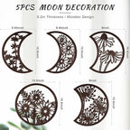 Jetec 5 Pcs Moon Phase Wall Art Decor Wall Pediments Hanging Wooden Phase Spiritual Bedroom Nordic Boho Lunar Aesthetic Art for Living Room Dorm Apartment Ornament(Brown)