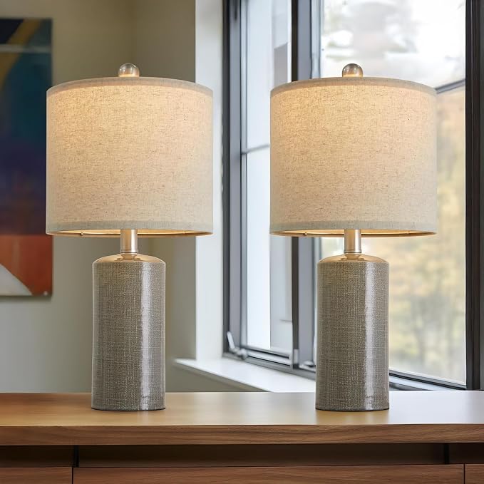 G-SAFAVA 20.25" Small Table Lamps Set of 2 Modern Ceramic Lamps for Living Room Farmhouse Bedside Lamps Boho Lamps for Night Stands Grey Bedroom Lamp Side End Table Lamps