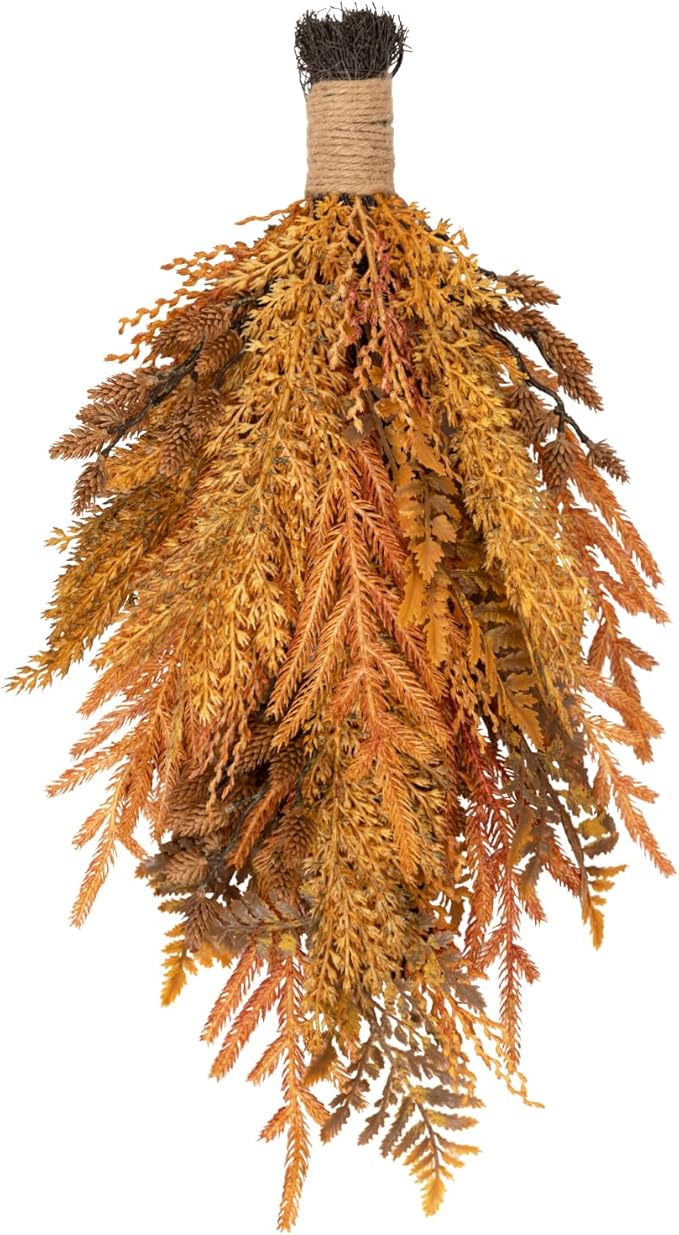 Decorative Teardrop Swag for Front Door, Artificial Wall Swags with Wheat & Pine Cones & Pine Needle for Home Porch Wall Window Halloween Christmas Indoor Outdoor Decor