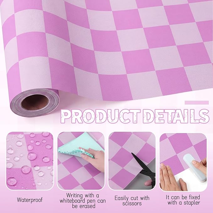 Hahafelt 16 in x 40 Ft Fabric Bulletin Board Roll Purple Plaid Bulletin Board Classroom Non Woven Background Decorations Waterproof Wrinkle Resistant Fabric Roll for Back to School Wall Decor