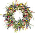 20 Inch Summer Wreaths for Front Door, Artificial Daisy Wildflower Lavender Front Door Wreath Spring,Green Eucalyptus Wreath for Window Wall Farmhouse Home Decor Porch Outdoor