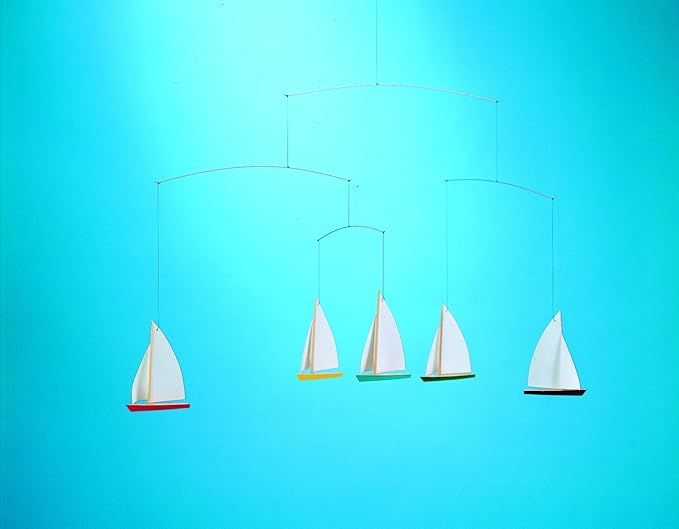 Dinghy Regatta/5 Hanging Mobile - 26 Inches Beech Wood - Handmade in Denmark by Flensted