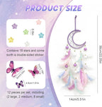 Dream Catcher Wall Hanging, Purple Boho Dreamcatcher Set with 12 Butterflies & 18 Stars - Peel and Stick Wall Decals for Bedroom, Girl's Room Decor, Birthday