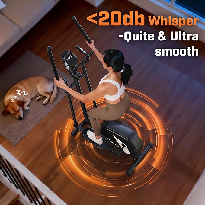 ANCHEER Home Elliptical Machine, Quiet Magnetic Elliptical Trainer with 14 Levels Resistance, 15" Stride & 400LBS Max Load, Compact Cardio Exercise Equipment for Home Gym