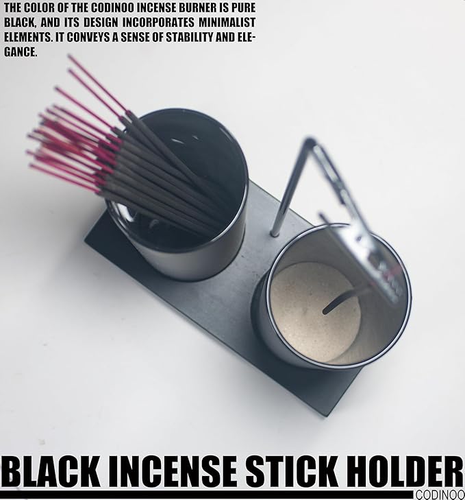 2 in 1 Incense Holder for Sticks,Glass Incense Burner Holder with Storage,Upside Down Incense Holder for Sticks with Glass Ash Catcher for Meditation Yoga Spa Room Home Decor[2 Long Full Black]