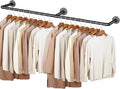 60 INCH Clothes Rack Wall Mounted, Industrial Pipe Garment Rack, Multi-Purpose Clothing Rod for Closet, Laundry Room, Retail Display, Black