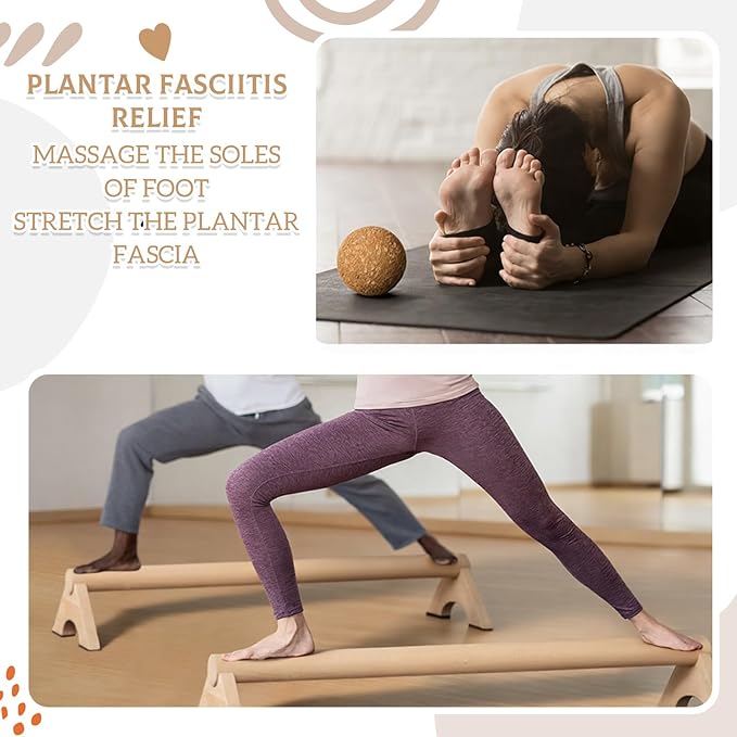 Balance Trainer Kit, 40 Inch Beech Wood Balance Beam with Adjustable Foot Trainers and Cork Massage Ball for Ankle Strengthening and Plantar Fasciitis Relief