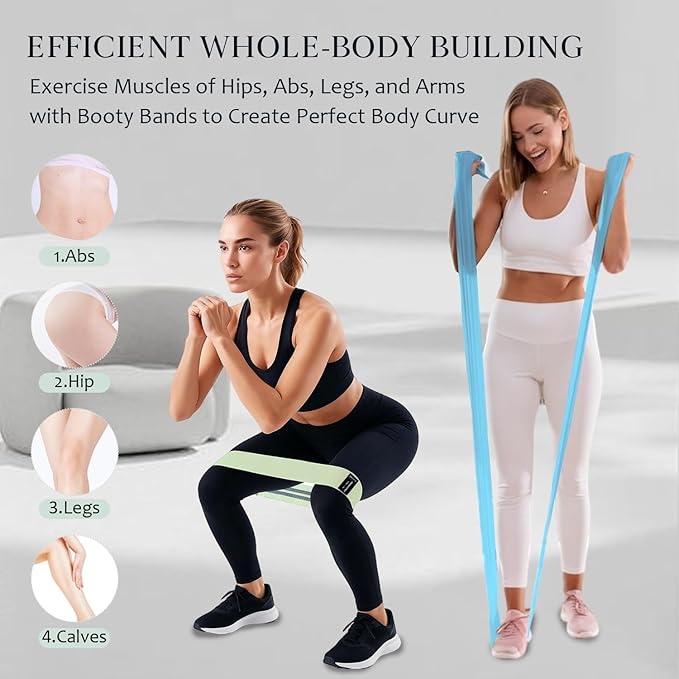 Wide Fabric Resistance Bands for Working Out, 3 Level Non-Slip Exercise Booty Bands for Women & Men Leg and Glutes with Hair Ties and Tape Measure - for Home Gym Workout, Yoga, Pilates