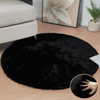 Black Rabbit Shaggy Fur Rug for Bedroom Washable Furry Circle Area Rugs for Living Room Kids Small Round Rug 3ft Nursery Rug