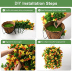 INQCMY Artificial Hanging Flowers Decoration, 4pcs Fake Floral Basket Plants for Outdoor Porch, Faux Shrubs Home Spring Decor UV Resistant Potted Violets for Outside Garden No Fade