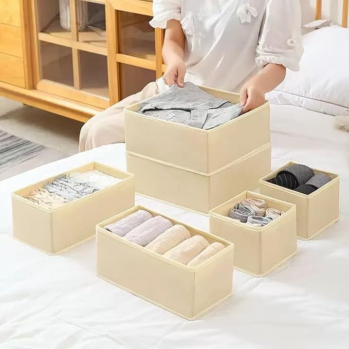 Drawer Organizer Clothes,12Pcs Dresser Drawer Organizers Foldable Closet Organization and Storage Dividers for Underwear, Sock, Baby Closet Organizer (Beige)