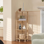 YUFAM 4-Tier Corner Shelf with Sturdy 5-Leg Base, Wooden Corner Bookshelf for Small Spaces, Corner Standing Shelf for Living Room, Bedroom, Bathroom, Natural
