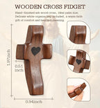 60Pcs Wooden Cross Bulk Worry Cross with Organza Bags Handcrafted Walnut Pocket Cross My Heart Handheld Prayer Cross Anxiety Stress Relief Christian Faith Encouragement Gifts for Church Ministry