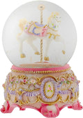 Elanze Designs Pink Rose Horse and Carousel 100MM Sturdy Wind Up Musical Glitter Water Snow Globe Tabletop Dresser Figurine Decoration Plays Tune Carousel Waltz