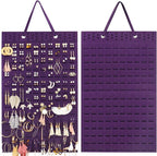 Hanging Earrings Organizer, Wall Earring Holder with 2 Hooks, Holds Up To 300 Pairs, Compact Design, Soft Material-Dark Purple