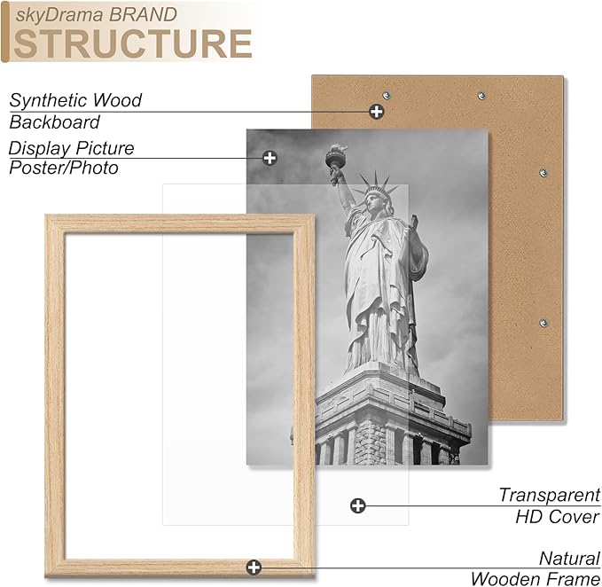 Natural Solid Wood 9x11 Picture Frame, Display 9 x 11 Inch Picture Poster Photo, Vertical & Horizontal Wall Hanging - 2 Pack/Natural/9"x11"