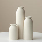 Ceramic Vase Set-3, 10.3 Inch Tall Flower Vases for Decor, Modern Boho Farmhouse Style, Decorative Vases for Pampas Grass & Dried Flowers, Distressed Finish (L Beige)