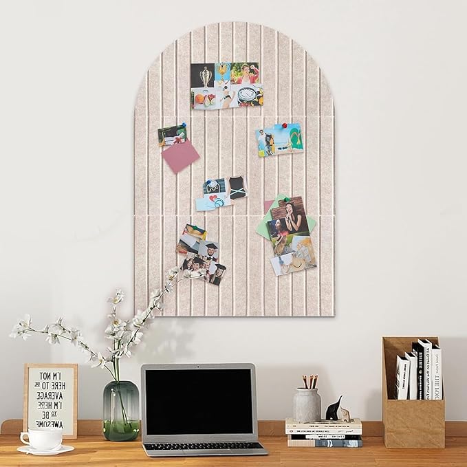 Large Cork Board for Wall & Office Decor, 36" x 24" Arched Felt Bulletin Board Pin Board Vision Board with 30 Pins – 6 Customizable Wall Tiles for Office Home Bedroom, Photo & Picture Display