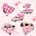 Valentine's Day Mini Metal Truck Romantic Love Model with Pink Hearts Vintage Metal Farm Pickup Truck Farmhouse Tiered Tray Decor for Farmhouse Shelf Kitchen Table Home Decor