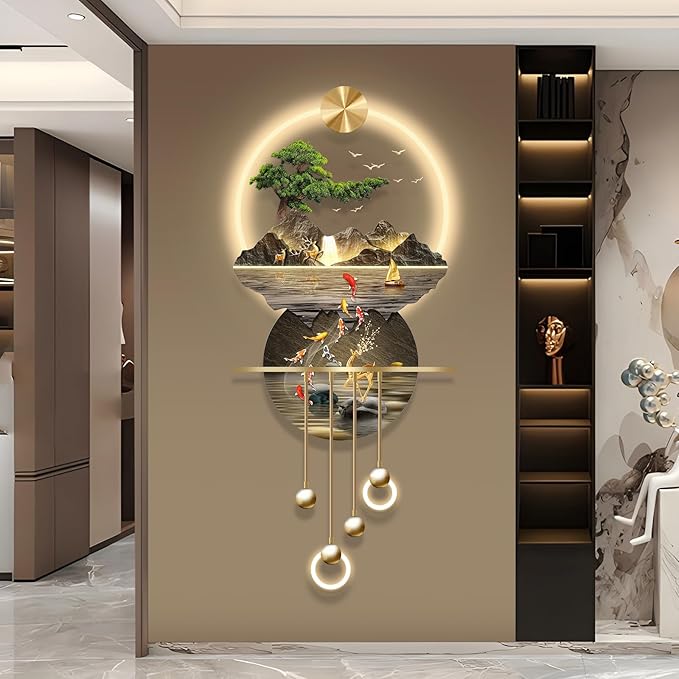 LED Light Art Wall Decor, Modern Home Decor Wall Sculpture with Lights, Walls Art Decorations Lamp, Walls Arts Decors Sculptures Large, Plug-in Power Supply, Gold C, 23x53IN