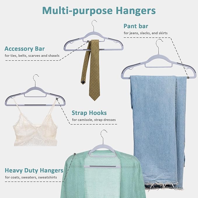 Pack of 50 Coat Hangers, Space-Saving Plastic Clothes Hangers, Non-Slip, 0.2 Inches Slim, 360° Swivel Silver Hook for Shirts, Pants & Wet/Dry Garments, Light and Dark Gray