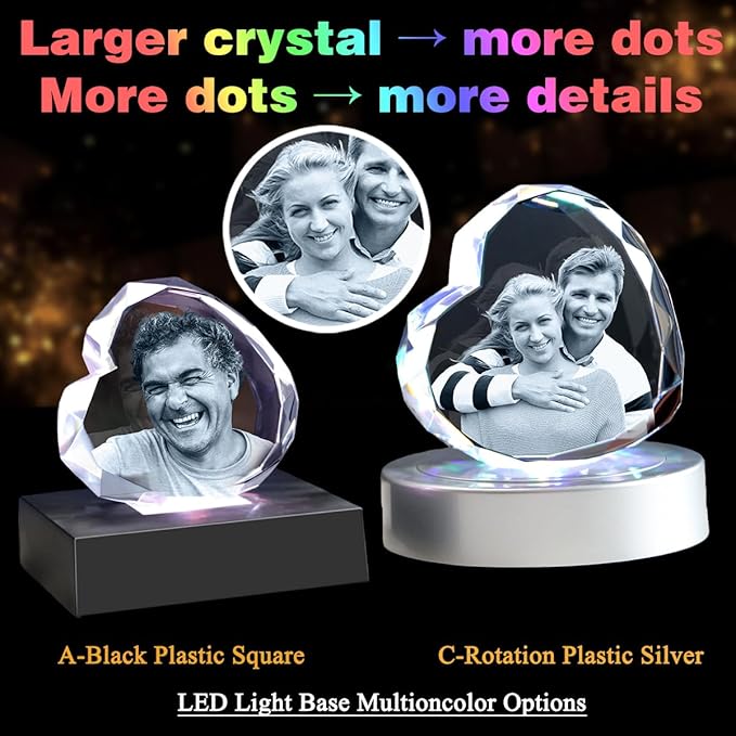 3D Crystal Photo, Personalized Gifts for Women, Wife, Her, Him, Men, Husband,Mom,Custom Photo Gifts,Personalized Birthday, Anniversary, Memorial Gift