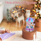 Healifty Rotating Carousel Music Box Luminous LED Light Vintage Design and Musical Figurines for Girls and Romantic Occasions