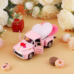 Valentine's Day Mini Metal Farm Truck with Pink and White Hearts Vintage Metal Pickup Romantic Love Model Truck Farmhouse Tiered Tray Decor for Shelf Kitchen Table Home Decor