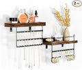 Lolalet Hanging Jewelry Organizer Wall Mount with Earrings, Bracelets, Necklaces Hooks - Easy Install Free Combination Jewelry Holder for Wall Bathroom - Set of 2, Brown
