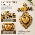 MVTDONT Golden Wall Cross-Saint Heart Miracle Decorative Wall Cross, Antique Gold Heart Design, Vintage Religious Home Deco