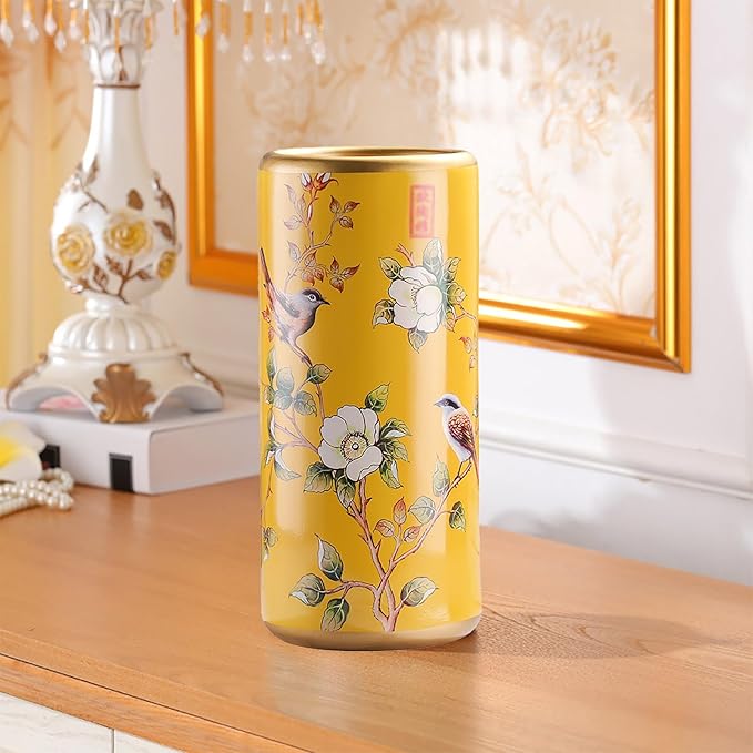 Ceramic Umbrella Stand Living Room Floor-Standing Freestanding Cane Chinese Umbrella Stand Multifunctional Painted Porcelain Vintage Ceramics Flower Vases for Home Office Entrance Indoor(A)
