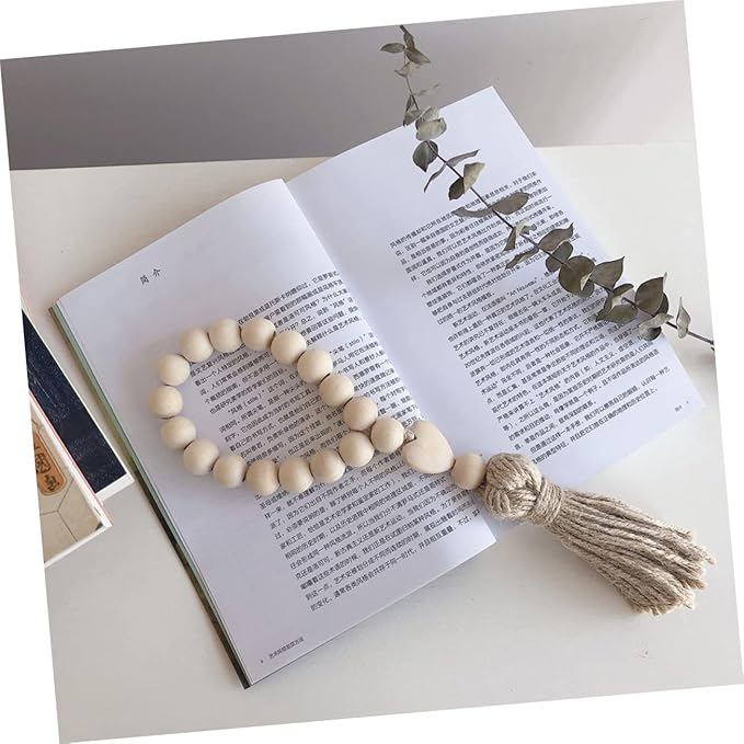 Rope Tassel Beads Wooden Pendant Hanging Ornament for Home Wall Door Decor Boho Style Beaded String Accent