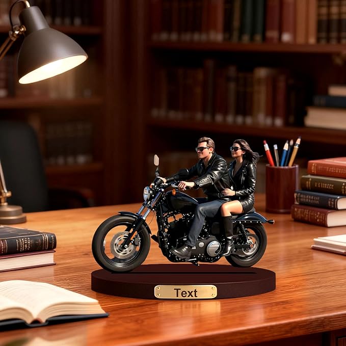 Personalized 3D Effect Motorcycle Cartoon Photo Couple Figurine Custom Motorcycle Enthusiast Desktop Decoration Gift'S For Boyfriends Fathers Office Garage Company Computer Desk Decoration (Motorcycle cartoon)