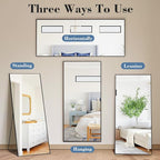 DUMOS 64"x21" Full Length Mirror with Stand, Floor Standing Aluminum Frame, ShatterProof Nano Glass for Bedroom, Living Room, Cloakroom Modern Simple Home Decor, Can Be Hanging, Leaning or Wall, Black
