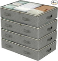 4 Pack Under Bed Storage, Closet Organizers and Storage Containers with Clear Window Foldable Underbed Storage Bags for Clothes,Shoes, Blankets Pillows, Linen Sheets, Grey 60L