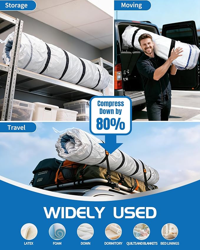 Vacuum Storage Bags for moving, Vacuum Seal Bags for Memory Foam, Latex, Clothing & Bedding, Space Saver Bags(1 Queen/Full/Full-XL)
