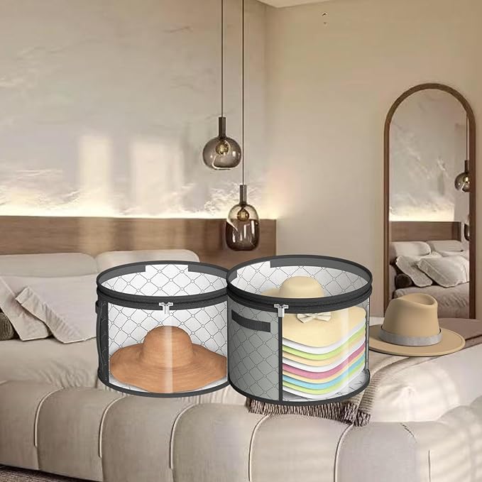 Hat Boxes For Women Storage - This Oversized Clear Hat Storage Bag can hold 9 hats,suitable for cowboy hats,suitable for travel and daily hat organizer for closet. (Gray)