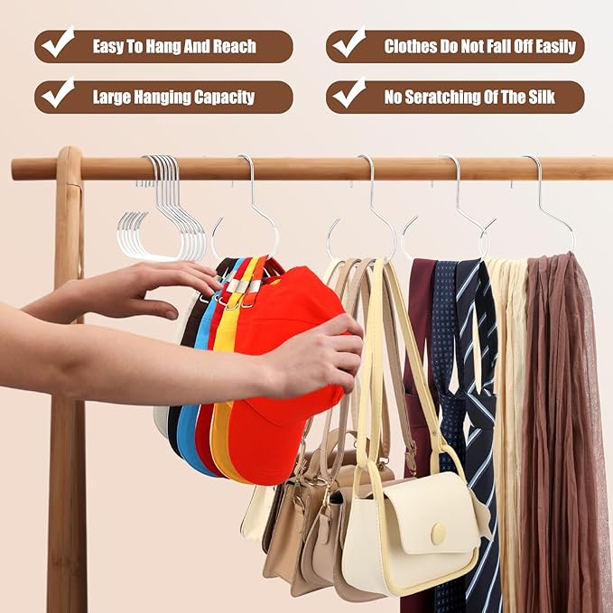 Zonon 12 Pcs Scarf Hangers Metal Belt Hat Ring Hanger with Grip Coating, Scarf Organizer Storage Holders for Ties Scarves Belts Tank Tops Hat Hooks (White)