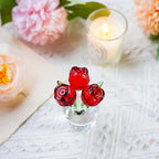 3.2 * 2in Handmade Crystal Red Rose Bouquet Figurine Romantic Rose Flower Gifts for Wife Mom on Birthday Wedding Anniversary