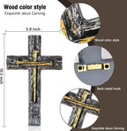 NCPLYGOU Crucifix Wall Cross, Catholic Cross for Wall with Metal Hook, Layered Wood Like Resin Crosses Wall Decor for Church Office Home Baptism, Jesus Wall Art Christian Gifts, Father's Day