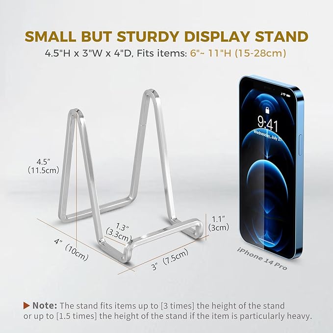 DIDUDIDU Plate Stands for Display - 4.5 Inch Small Iron Easel Holders for Decorative Plates, Picture Frames, Photos, Plaques (Silver, 3 Pack)