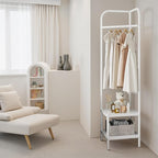 Corner Coat Racks, Heavy Duty Clothing Rack, Freestanding Garment Rack, Metal Clothes Racks Shoes Shelf Organizer for Entryway Bedroom, White