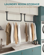 OROPY Industrial Pipe Clothes Rack 21.2” Set of 2, Heavy Duty Wall Mounted Black Iron Garment Bar, Multi-Purpose Clothing Hanging Rod for Laundry Room and Closet Storage
