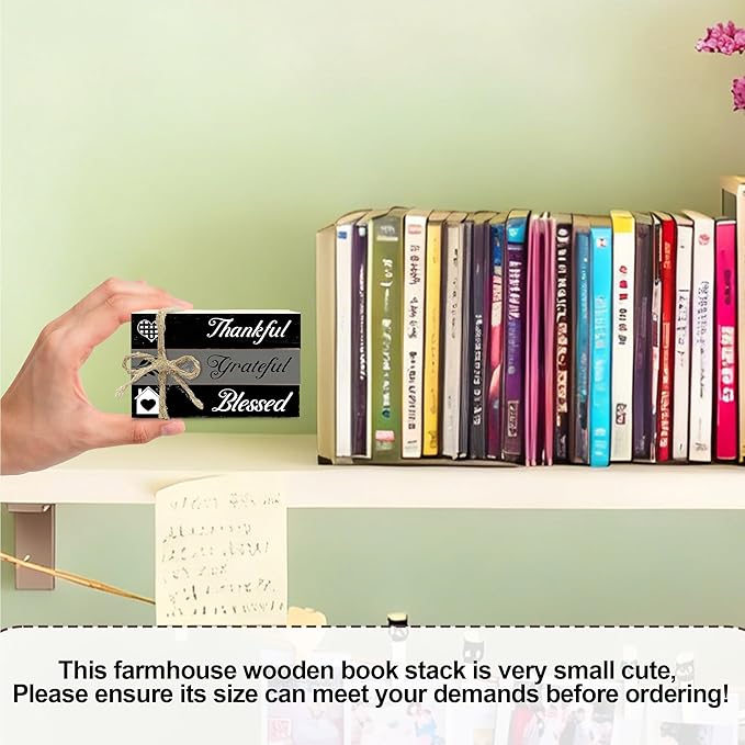 Decorative Books For Home Decor, Wood Book Stack For Table Decor, Thankful Grateful Blessed Decoration Books For Living Room Bookshelf Office, Thanksgiving Farmhouse Stacked Books Decoration (L80)