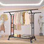 Heavy Duty Clothes Rack Rolling Clothes Rack 3 Rods Clothing Rack 450lbs Capacity 51"-71" L X 19.7" D X 73-79" H Adjustable Rolling Garment Rack