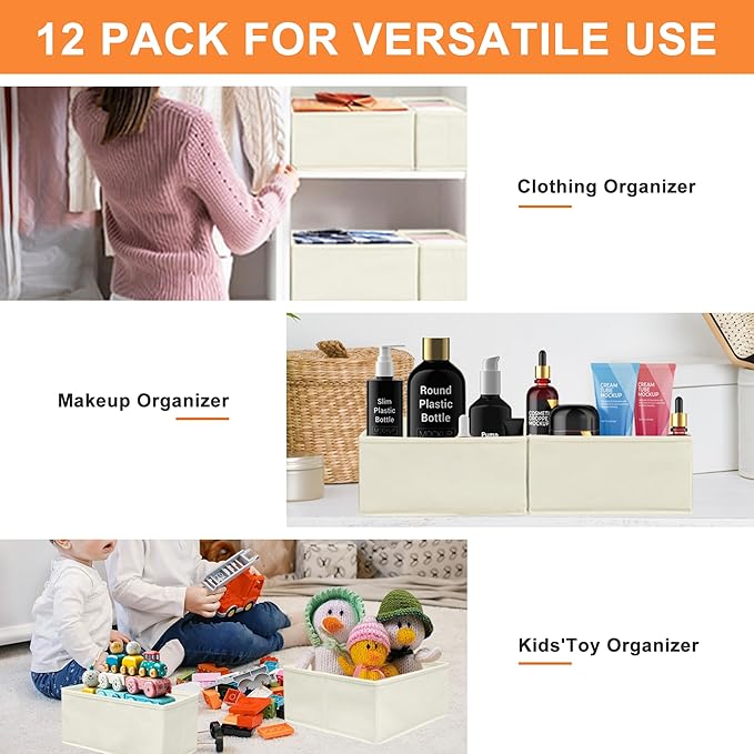 Clothes Organizer, Storage Drawer, 12 Piece Fabric Drawer Organizer Foldable Wardrobe Divider for Clothing, Underwear, Socks, Bra and Scarf, Home Storage Box in Drawers and Closet