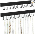 ZEDODIER 2 Pack Necklace Organizer Wall Mount, Wooden Jewelry Hanger Necklace Holder with 24 Hooks,Hanging Jewelry Organizer, Black