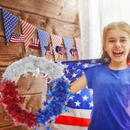 Patriotic Wreath for Front Door Red White Blue Wreath 4th of July Wreaths for Door Wall Memorial Day Decor Independence Day Hanging Decoration for Outside Home Farmhouse Holiday (Shiny A)